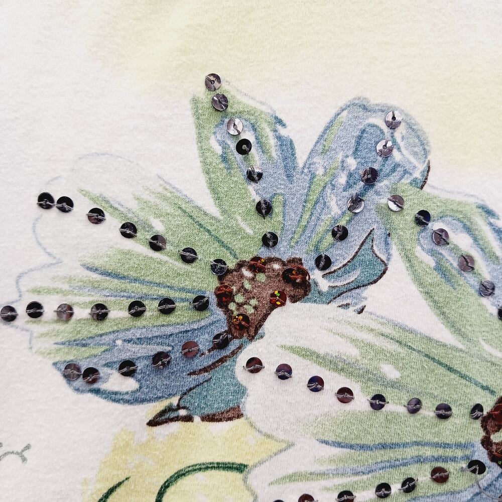 T-Shirt Daylily Sequin Art Nouveau Bloomcore Garden Party Whimsycore Y2K Size L - Picture 11 of 13